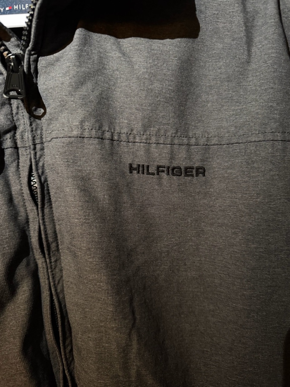 Tommy Hilfiger Charcoal Gray Hooded Varsity Bomber Jacket - Picture 2 of 4